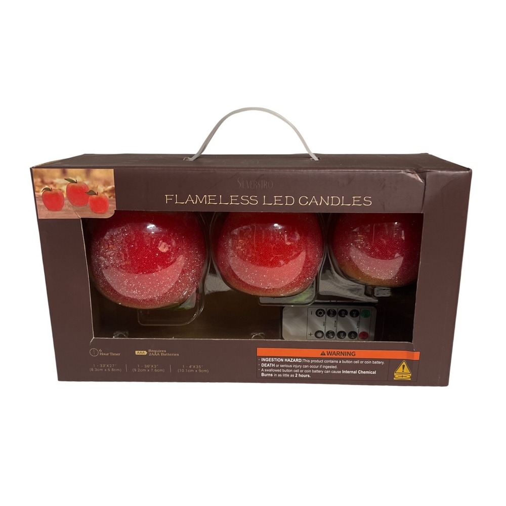 Silvestro Peach Flameless LED Candle Set of 3 Glitter Fall Decor Remote NWT